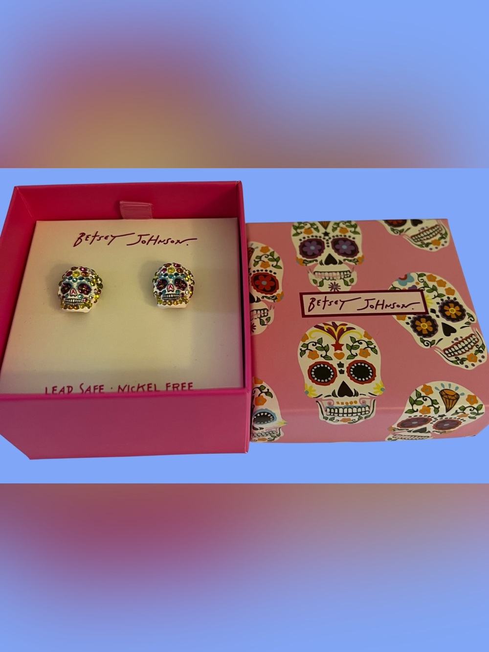 Betsey Johnson Multicolor Crystal Sugar Skull Stud Earrings - Picture 5 of 16